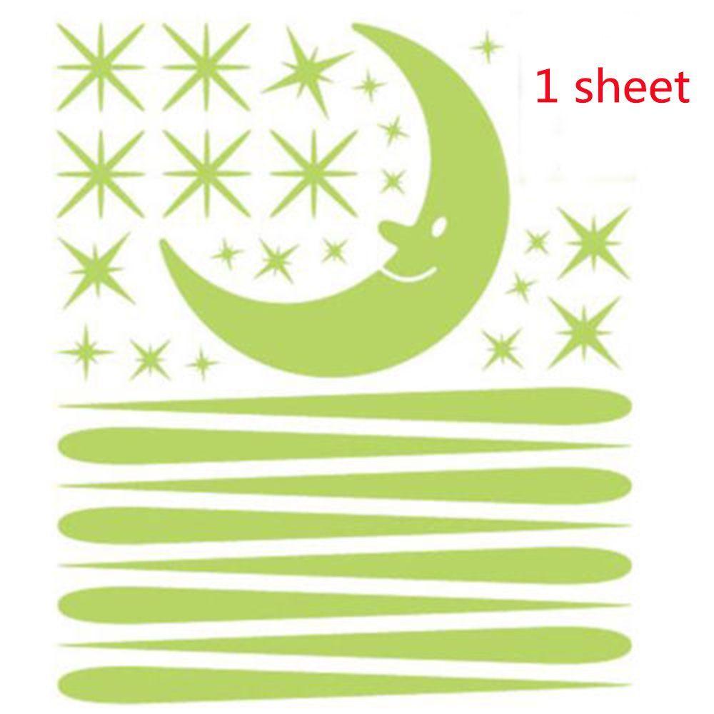 Sticker Dán Tường Họa Tiết Mặt Trăng Và Sao Băng Phát Sáng Trong Đêm Dùng Trang Trí Phòng Khách