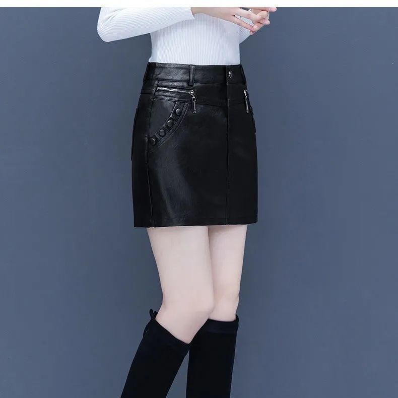 Chân Váy Da Ngắn Lưng Cao Dáng Ôm Có Khóa Kéo Phong Cách Hàn Quốc Thời Trang Thu Đông Cho Nữ