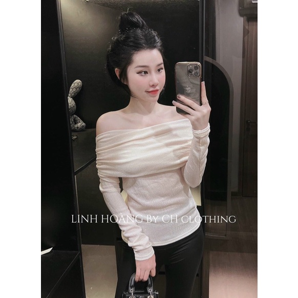 Áo trễ dài tay tôn dáng / Áo thun xốp bệt vai dáng ôm body