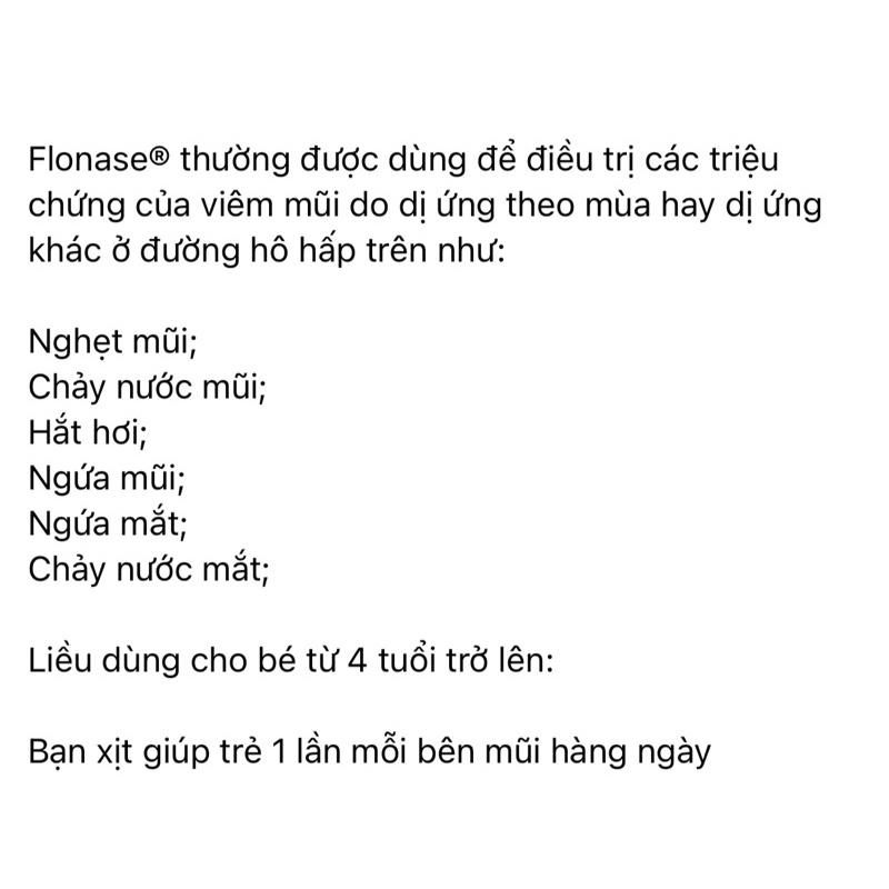 Xịt mũi giảm dị ứng cho bé Flonase Children Allergy Relief 72 lần xịt