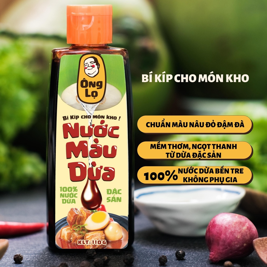 Combo 2 chai Nước màu dừa Ông Lọ 110g cho món kho thịt cá, tiện lợi, đẹp màu, đậm vị, từ 100% nước dừa Đặc sản Bến Tre