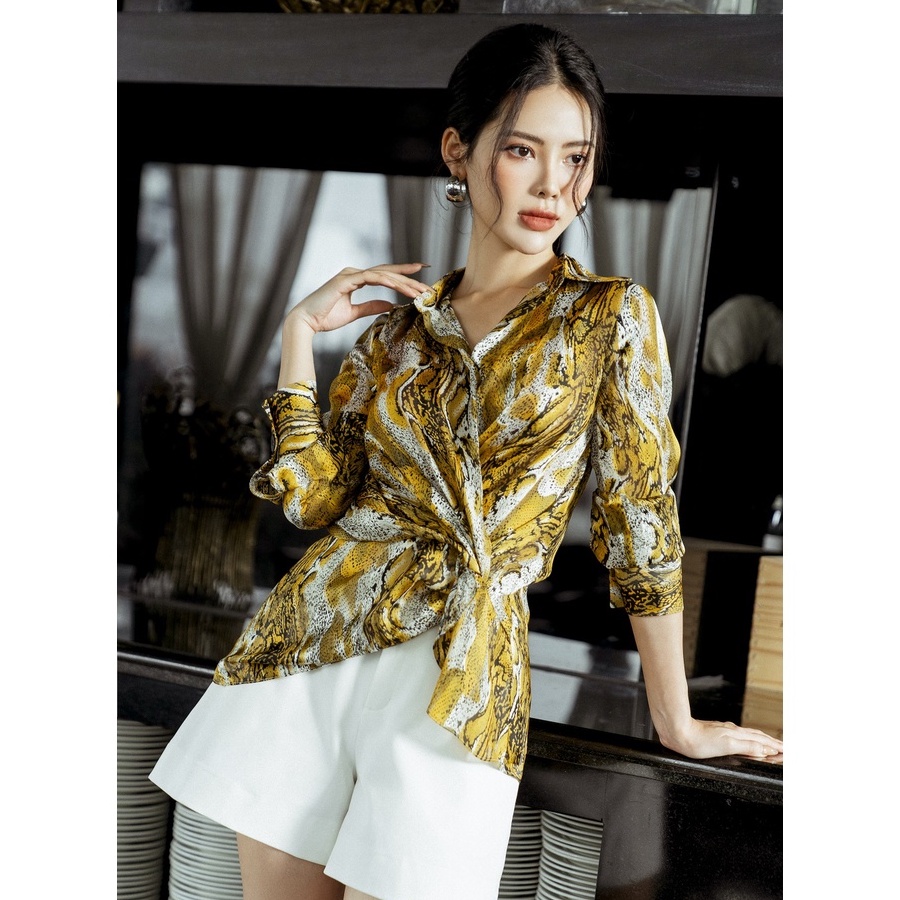 Áo sơ mi cổ đức HeraDG thiết kế xoắn eo tạo điểm nhất, chất liệu vải tơ cao cấp mềm nhẹ, thoáng mát SAKBB2004