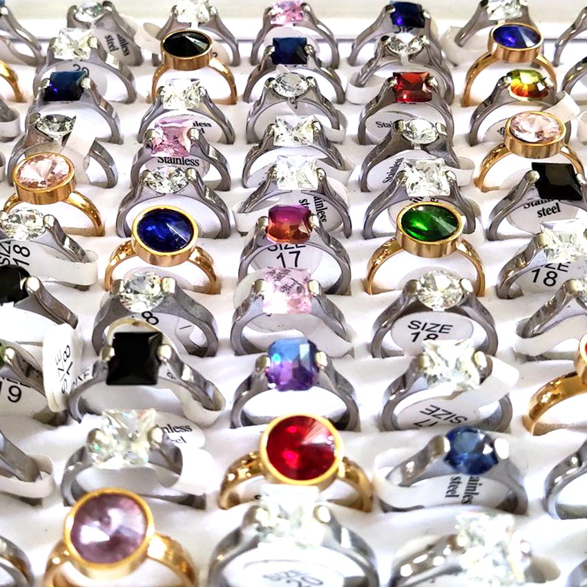 Bộ 30 Nhẫn Thép Không Gỉ Đính Đá Zircon Sang Trọng Thời Trang
