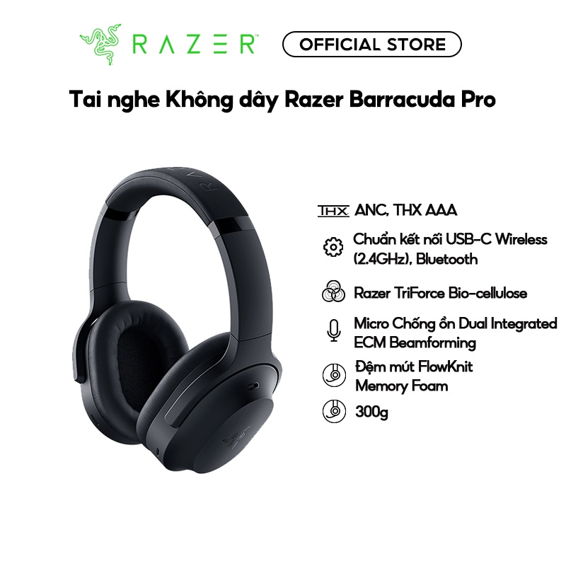 Tai nghe game không dây Razer Barracuda Pro chống ồn chủ động ANC Âm thanh vòm 7.1 Micrô kép chống ồn nhẹ 340 g