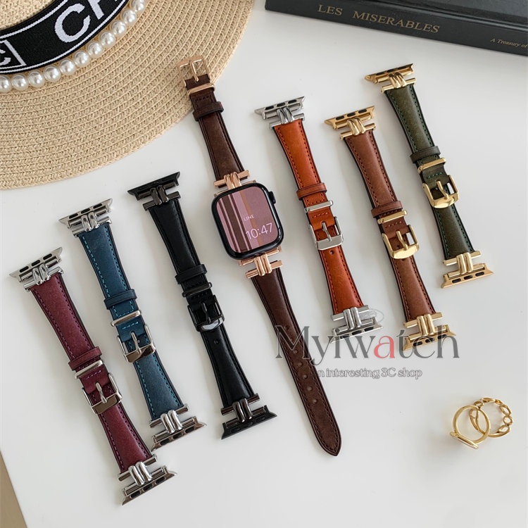 Dây Đeo Bằng Da Thật Có Khóa Kim Loại Cho iWatch Band 49mm 41mm 45mm 44mm 40mm 42 38mm 8 ultra 7 SE 6 3 4 5