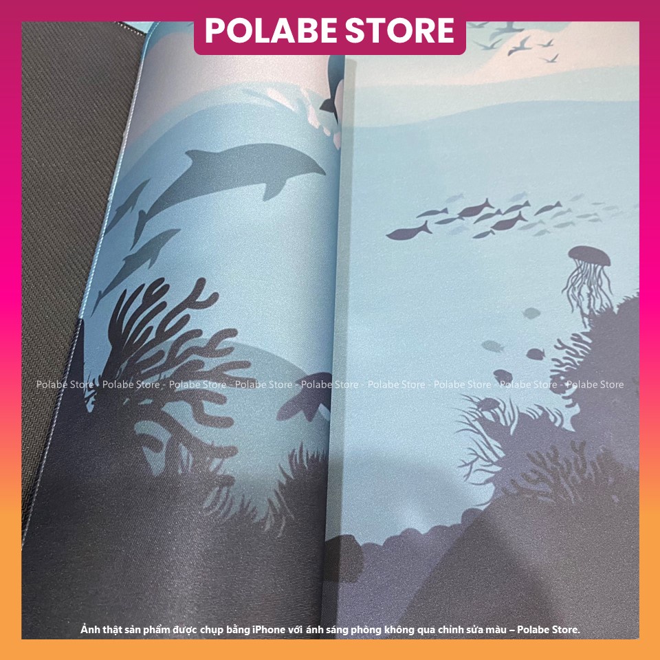 Deskmat SEA LIFE lót chuột cỡ lớn lót bàn phím kích thước 90x40cm dày 4mm Deskpad bàn di chuột văn phòng - Polabe Store