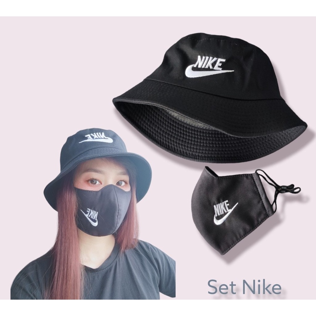 Nón Bucket đen thêu logo có tặng kèm khẩu trang có thêu logo