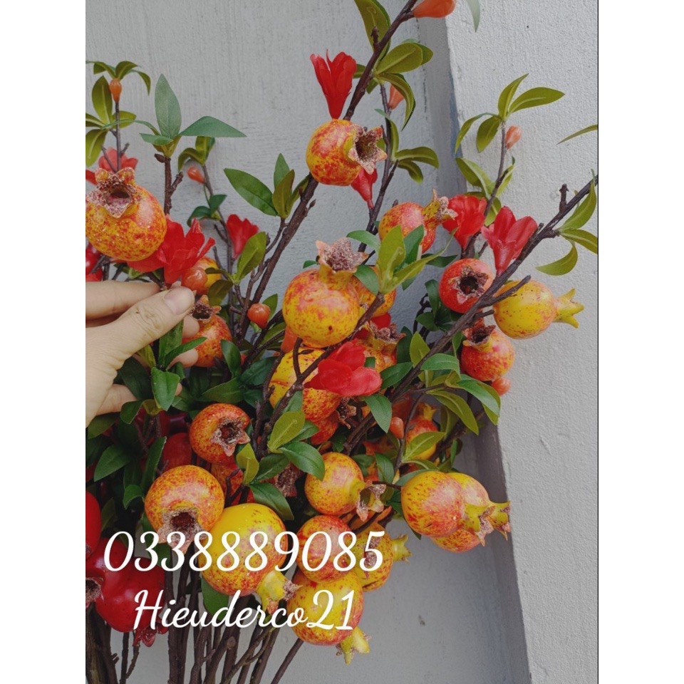 Cành lựu trang trí 9 quả lớn 2 hoa dài 100cm