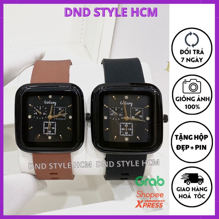 Đồng hồ nữ mặt vuông Scol/Gogo, đồng hồ nữ mặt vuông dây cao su phong cách Unisex thể thao cá tính -DndStyle