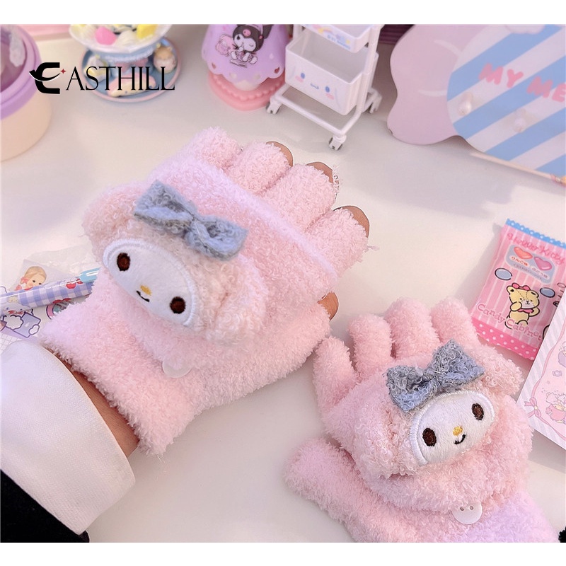 Găng tay hở ngón giữ ấm thiết kế kiểu Kuromi My Melody Cinnamoroll thời trang mùa đông đáng yêu dành cho nữ