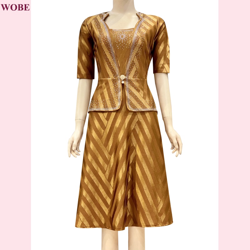 Đầm trung niên sang trọng WOBE, thiết kế cao cấp dự tiệc cho mẹ chất co giãn tốt đến 80kg DN11 Đen - WB WOMAN &amp; BEAUTY