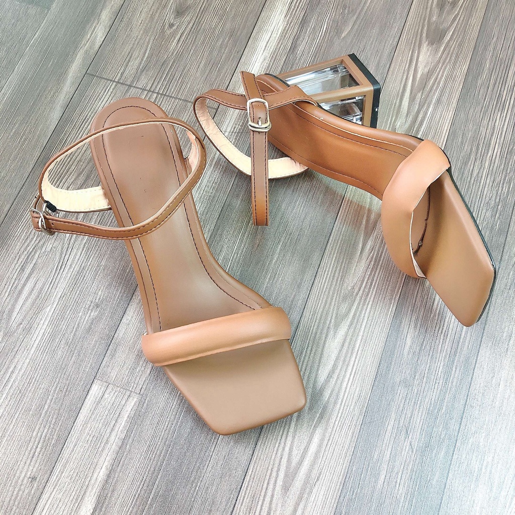 Sandal cao gót 7p đế vuông gót mica quai phồng thời trang Avela 31SD