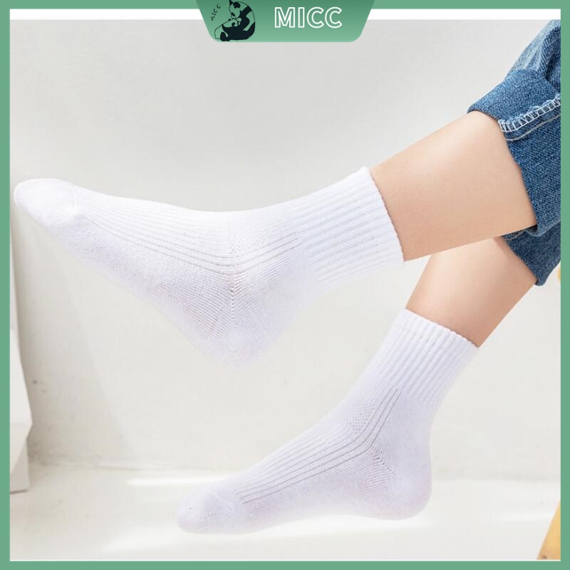 Tất  cổ cao cho bé trai gái &lt;Set 5 Đôi Vớ Cotton Màu Sắc Trơn Thấm Hút Mồ Hôi Thoải Mái Dành Cho Trẻ Em 1-12 Tuổi&gt;