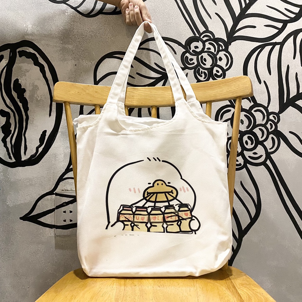 Túi tote, vải canvas 100% poli cao cấp, phong cách thời trang ulzzang, có khoá miệng xịn xò YOU LOVE I