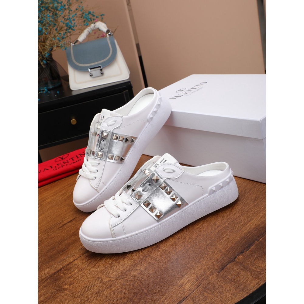 Valentino Giày Lười Da Bò Đính Đinh Tán Kim Loại Thời Trang Mùa Hè Cho Cặp Đôi
