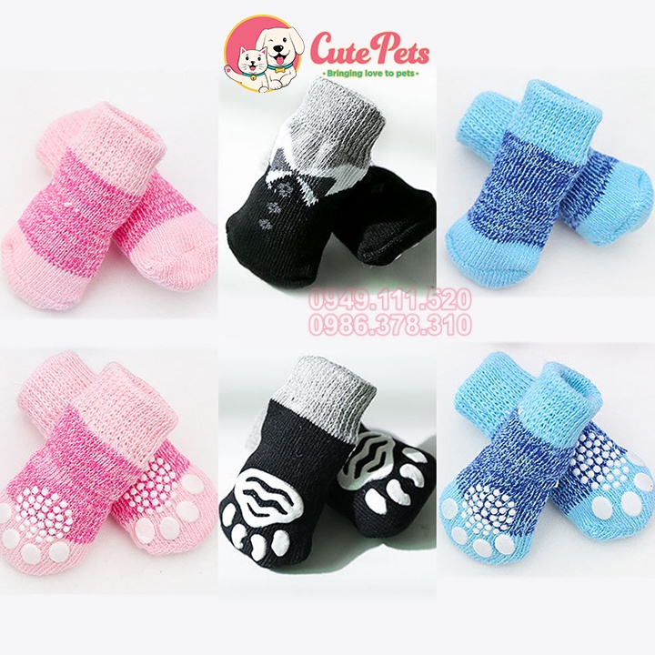 Tất cho chó mèo nhiều màu chống trượt - Bộ 4 chân - CutePets Phụ kiện chó mèo Pet shop Hà Nội