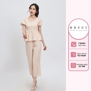 Bộ mặc nhà nữ, bộ đồ đũi nữ chất liệu đũi phong cách HECCI áo cổ vuông tay bồng kèm quần lửng B47