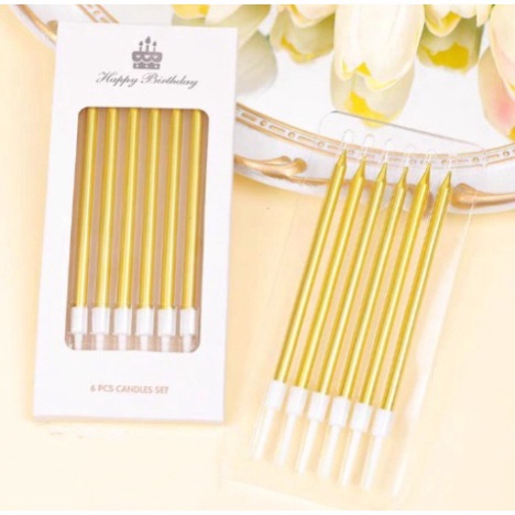 Nến trang trí bánh sinh nhật  vỉ 6 nến dài nhũ đẹp