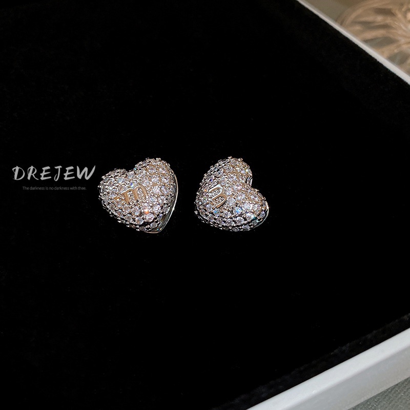 DREJEW Khuyên tai DREJEW mạ bạc đính đá hình trái tim phong cách Nhật Hàn sang trọng thời trang cho nữ 2