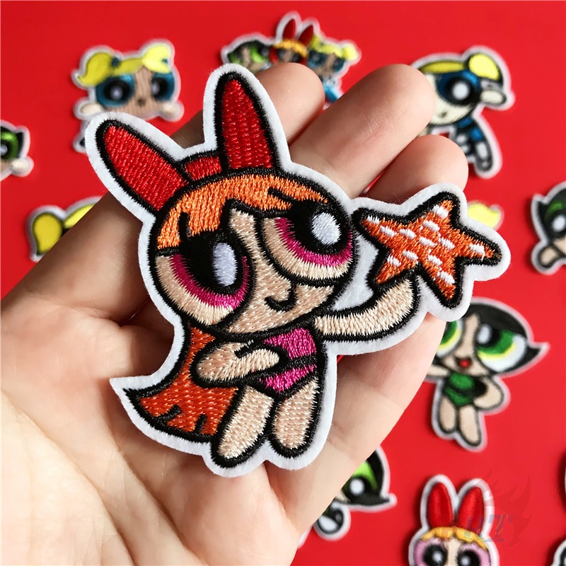 ♚ Miếng Dán Ủi Họa Tiết Hoạt Hình Powerpuff Girls ♚ 1 Sticker Ủi Thêu Hình Huy Hiệu