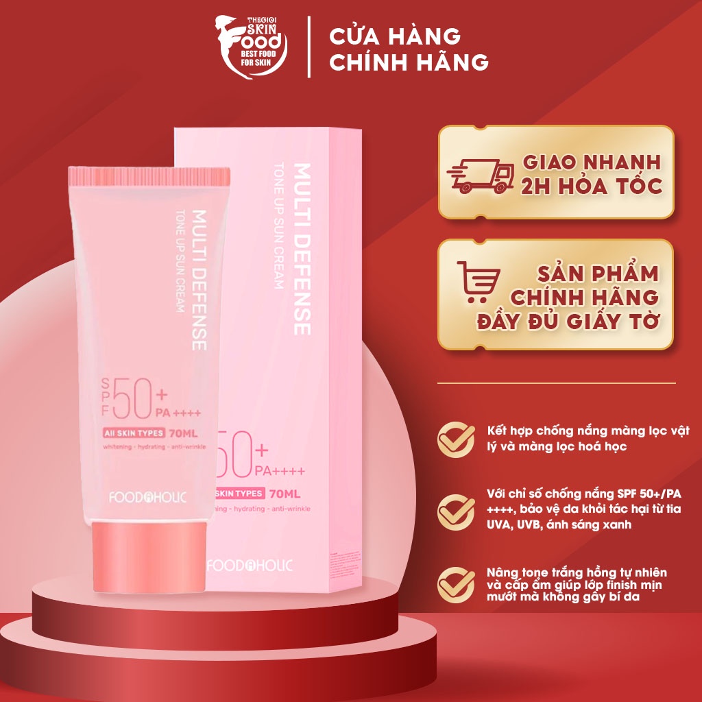 Kem Chống Nắng Nâng Tone Tự Nhiên, Chống Ánh Sáng Xanh Foodaholic Multi Defense Tone Up Sun Cream SPF 50+/PA++++ 70ml