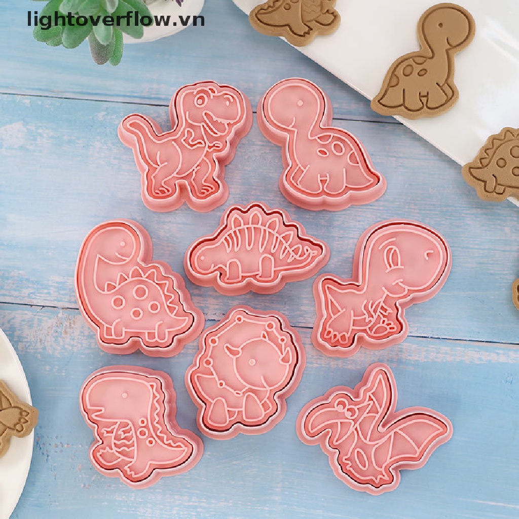 Set 8 Khuôn Nhựa Nhấn Bánh Quy Hình Khủng Long 3D
