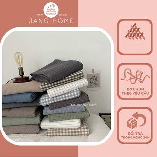 Set ga gối Cotton xuất Nhật thoáng mát, Sét 3 món ga giường vỏ gối chất cotton 100% bền đẹp họa tiết kẻ