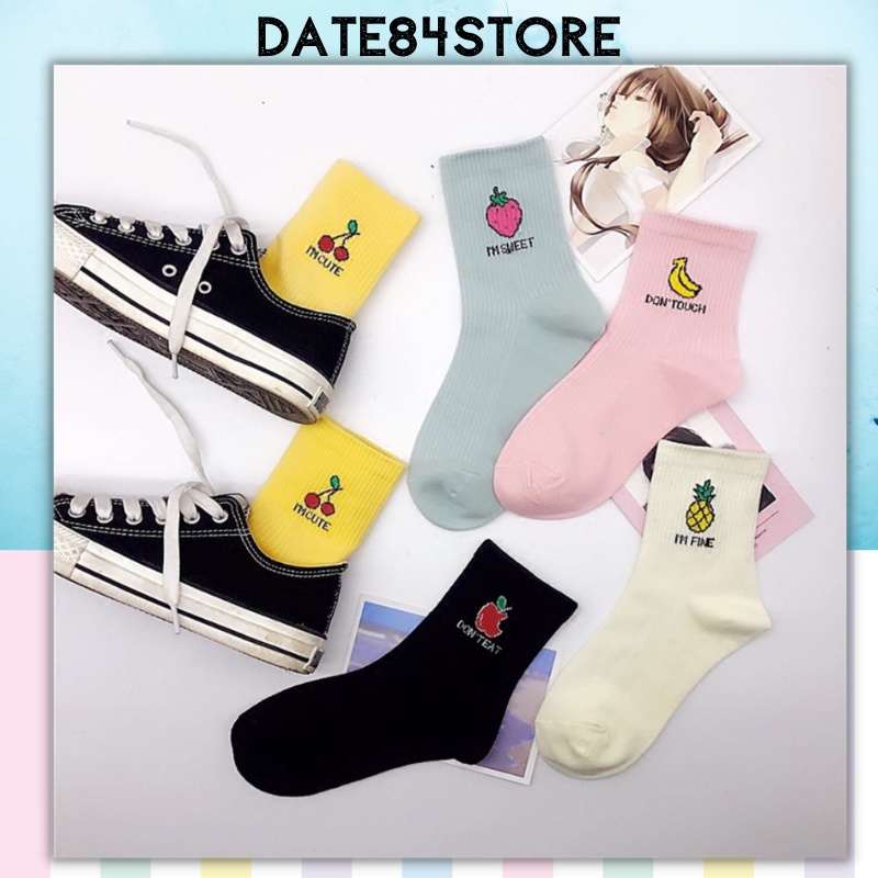 Tất vớ nam nữ cổ trung chất liệu cotton họa tiết trái cây Date84store
