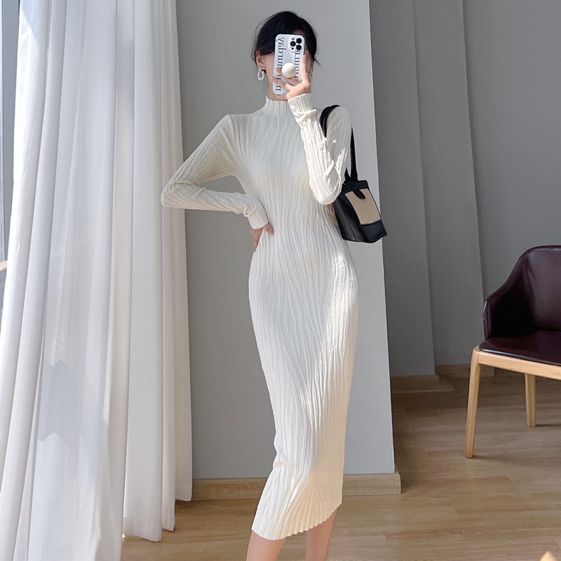 Đầm Sweater Dệt Kim Cổ Lọ Thời Trang Thanh Lịch Cho Nữ