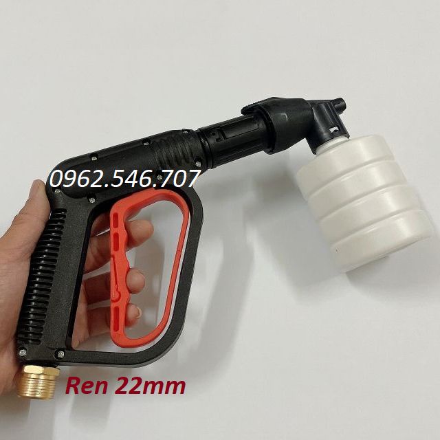 Súng rửa xe áp lực cao kiểu dài kèm bình tạo bọt tuyết ren ngoài phi 22mm siêu mạnh, vòi xịt rửa xe
