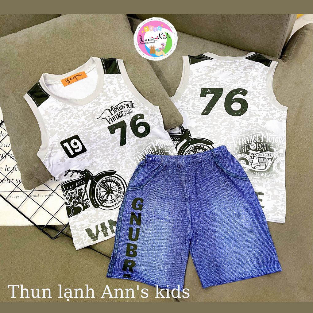 Đồ bộ bé trai size đại 22-40kg kiểu sát nách vải thun lạnh 3D Jennie kids J482