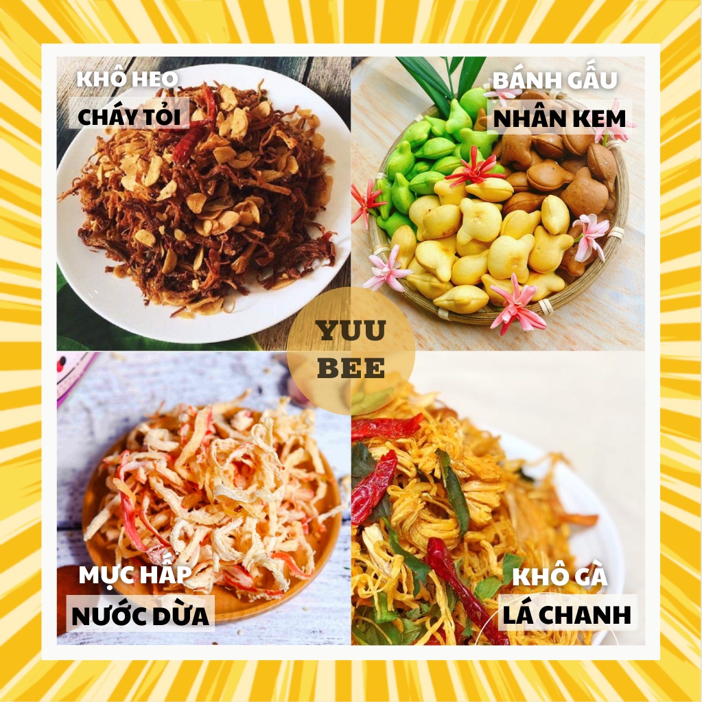 Combo 6 món đồ ăn vặt tự chon siêu ngon siêu rẻ YUUBEE - Đồ ăn vặt đóng hộp giá rẻ - Ăn vặt YuuBee