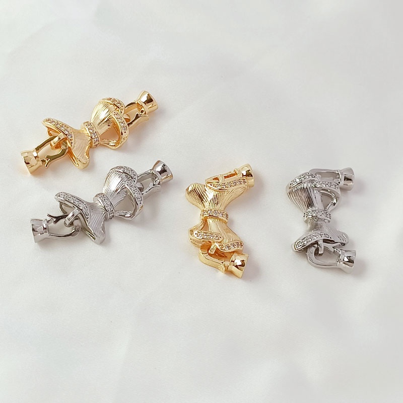 Khóa Nối Vòng Tay / Dây Chuyền Bằng Đồng Mạ Vàng 14K DIY Đính Đá Zircon Màu Trắng