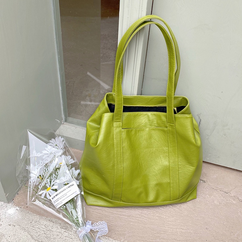 Túi tote Da PU Mềm Màu Xanh Lá / Trắng Sức Chứa Lớn Thời Trang Cho Nữ