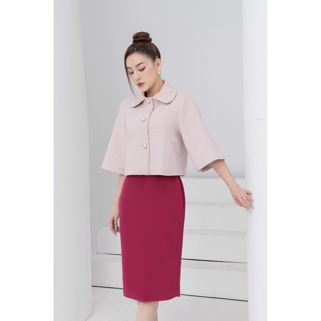 Áo khoác dạ Tweed cổ sen LALULILL hai lớp dáng suông lửng LAK222530