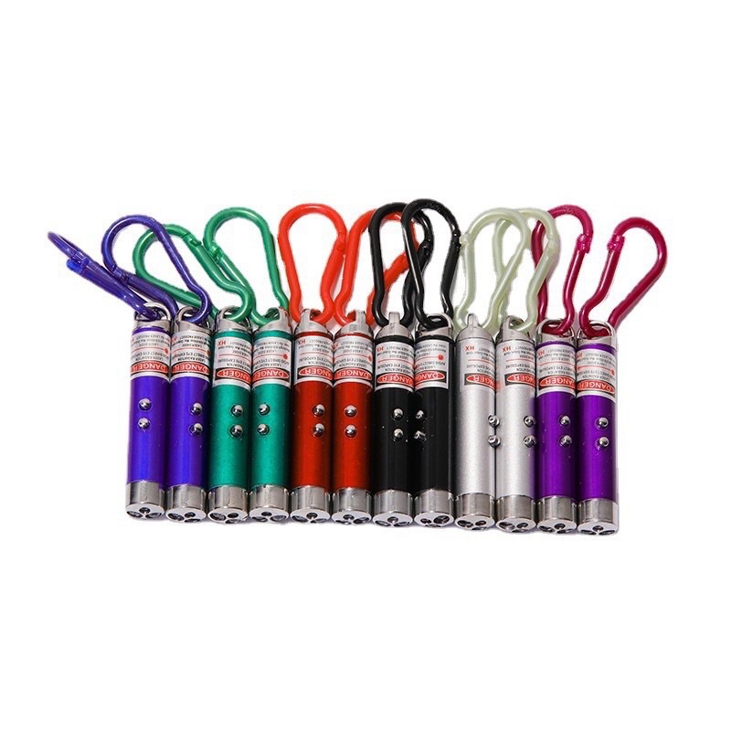 Móc khóa đèn pin laser - Đèn pin laze, 3 chế độ sáng trắng, sáng xanh và tia laser