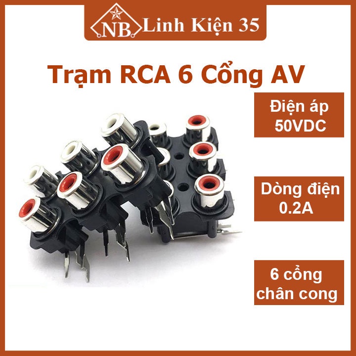 Trạm AV RCA 6 cổng chân cong kết nối tín hiệu loa âm thanh (loại cái)