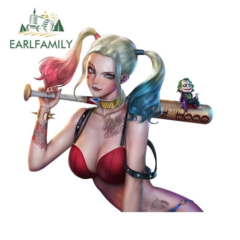 Earlfamily Sticker Dán Chống Trầy 13Cmx12Cm Hình harley quinn Hoạt Hình Trang Trí Xe Hơi