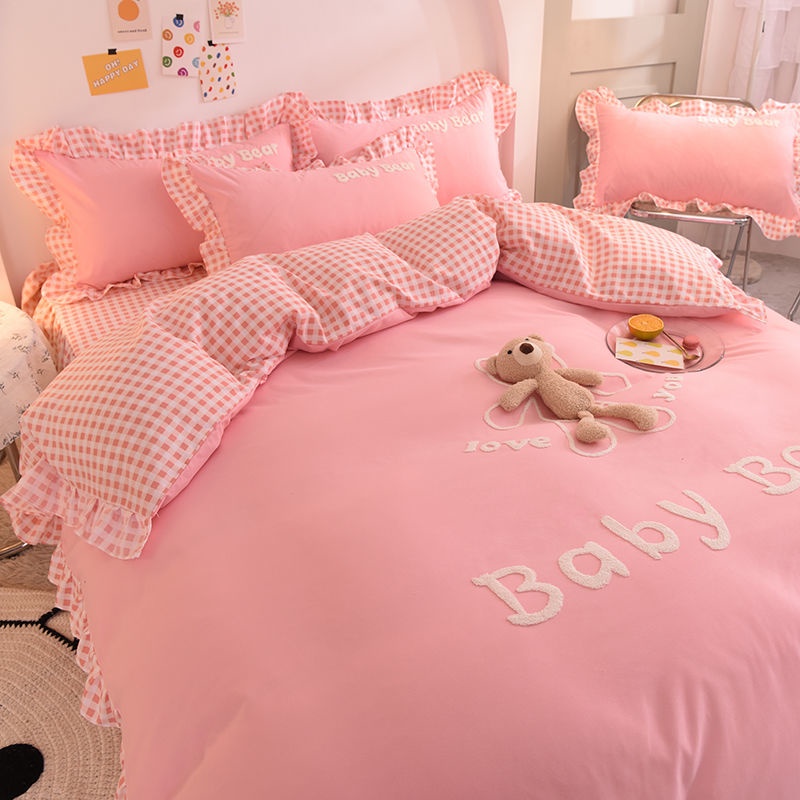 Set 3/ 4 món chăn ga áo gối phong cách công chúa Hàn Quốc cho phòng bé gái