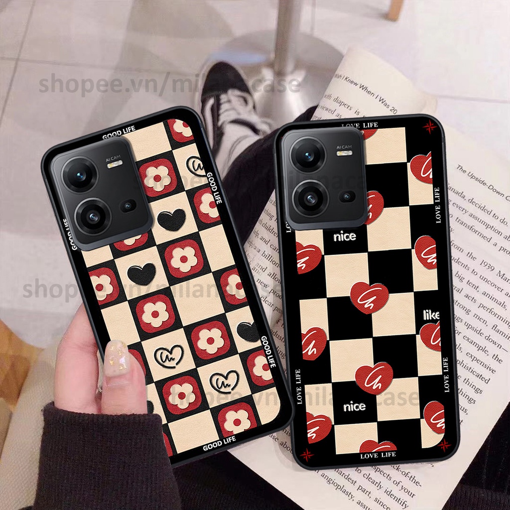 Ốp Vivo V25 5G / V25E in hình caro trái tim siêu đẹp, siêu nét đầy phong cách cá tính
