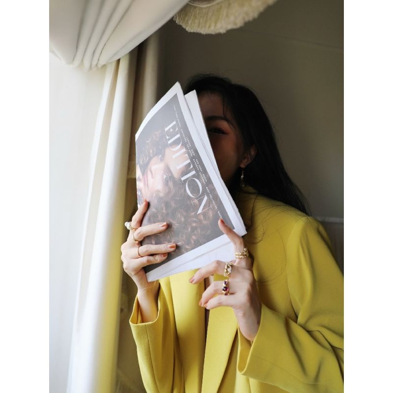 Phong Cách mới!Bộ Áo Vest + Chân Váy Ngắn Màu Vàng Mù Tạt Phong Cách Thời Trang Công Sở Mùa Thu 2022 Mới