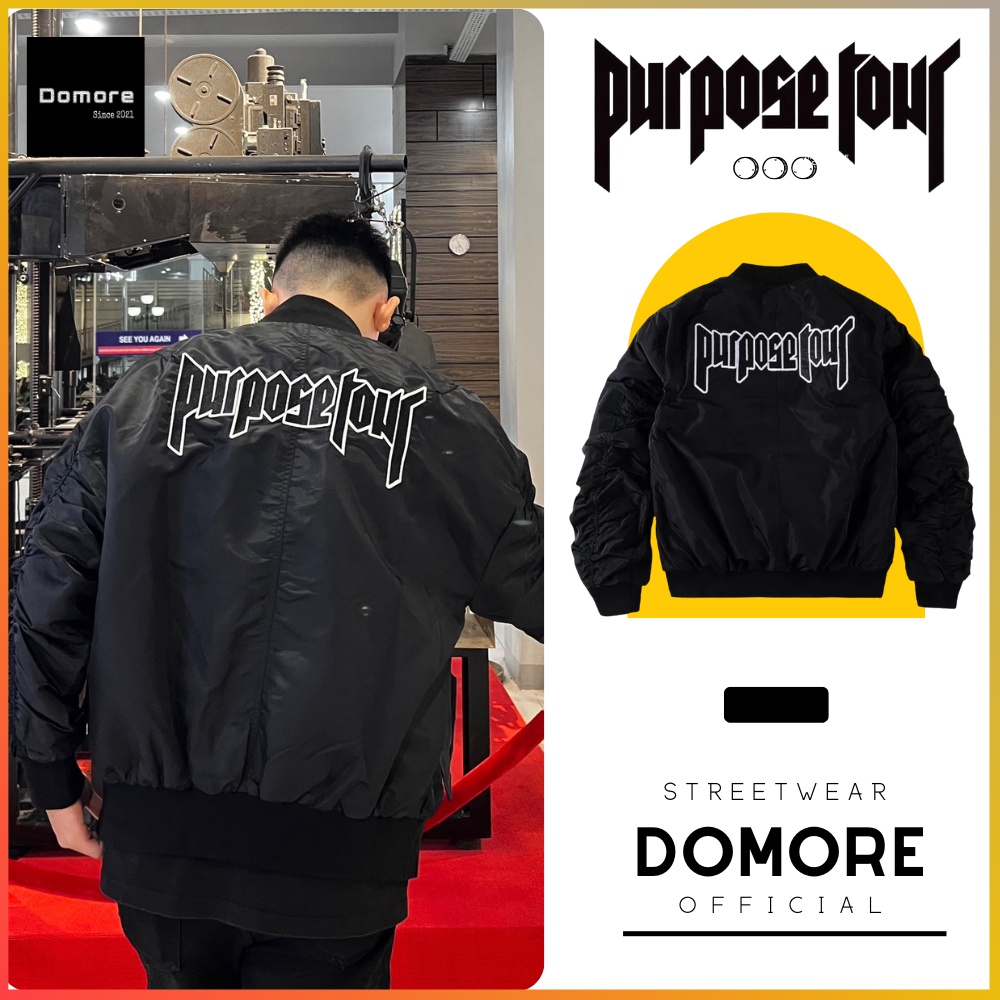 Áo Khoác Bomber Purpose Tour Dáng Croptop Màu Đen
