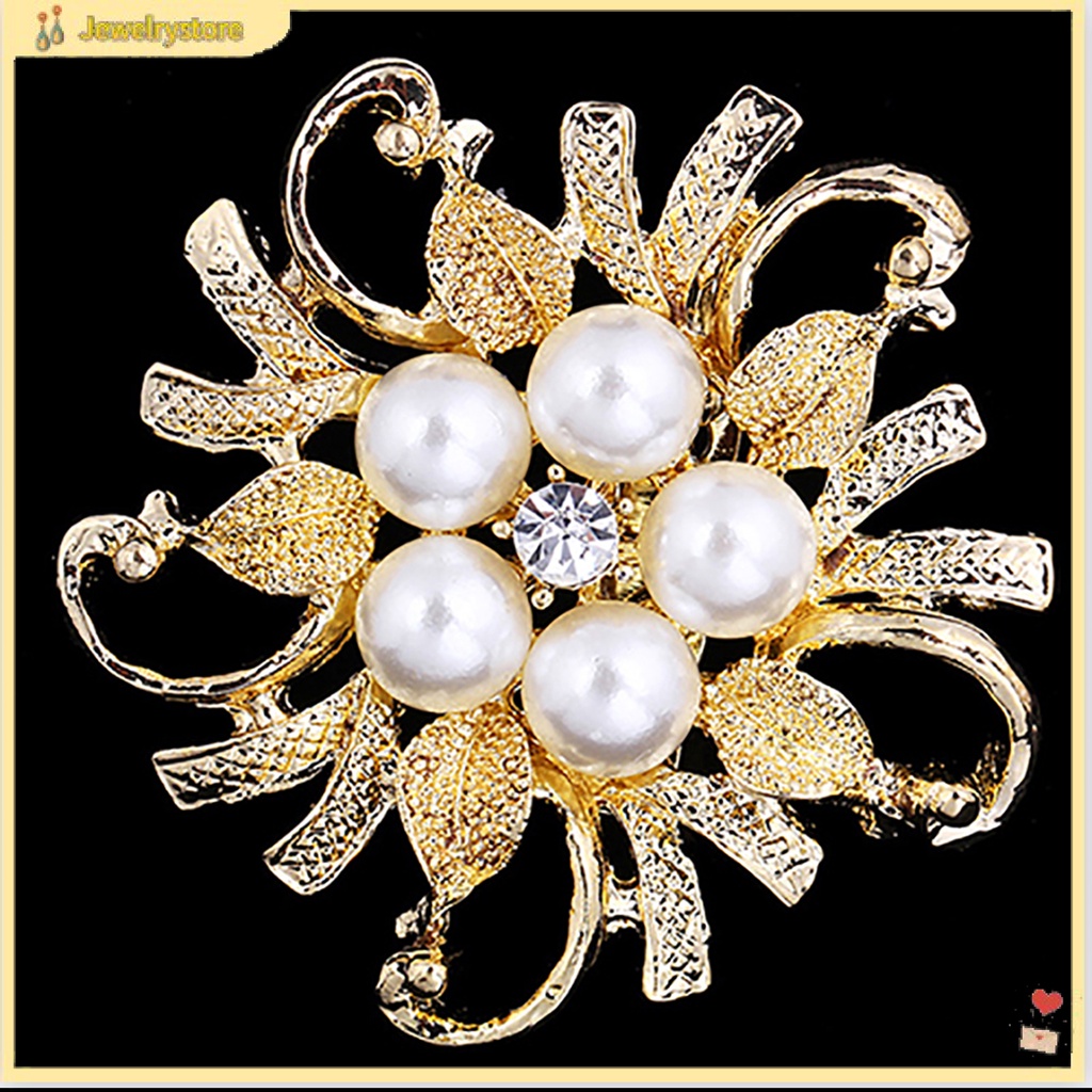 Trâm cài áo hình bông hoa đính đá và ngọc cho nữ