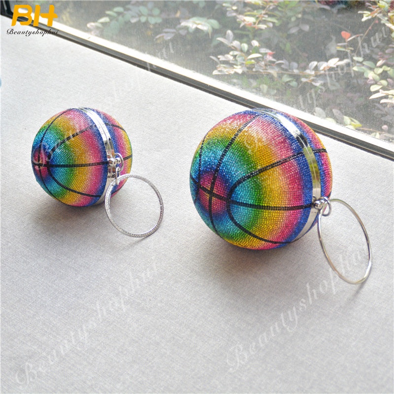 Túi Đeo Chéo Đính Đá Hình Quả Bóng Rổ Nhiều Màu Sắc Phong Cách Âu Mỹ Cho Nữ