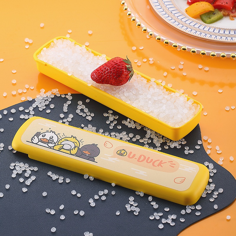 Vịt vàng mới Bộ muỗng đũa nĩa inox cá nhân văn phòng du lịch dễ thương kèm hộp ChiChi