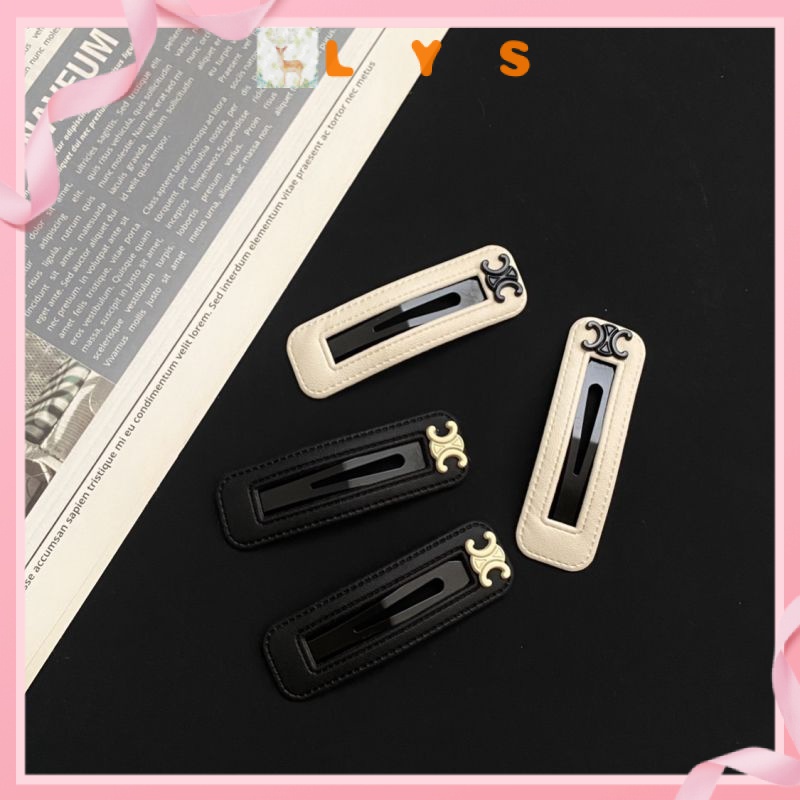 Kẹp Tóc Bằng Da Màu Trắng Đen Phong Cách Retro Thời Trang Thu Đông