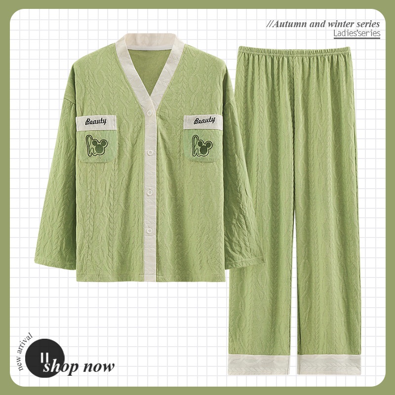 Bộ Đồ Ngủ Tay Dài Cổ Chữ V In Hoạt Hình Phong Cách Kimono Hàn Quốc Thời Trang Xuân Thu 2022