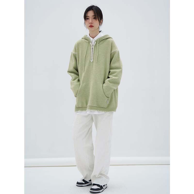 Áo Sweater Có Mũ Trùm Nửa Dây Kéo Nửa Thân Mềm Mại Thời Trang Thu Đông Cho Nam Và Nữ