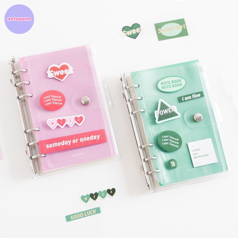 Set sổ còng Binder Planner Size A6 màu Pastel bìa nhựa trong suốt