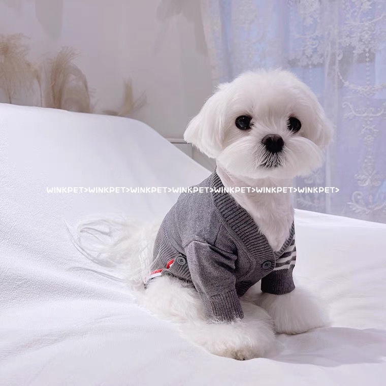 Áo Khoác Len Cardigan Đính Bóng Lông Thời Trang Thu Đông Cho Thú Cưng